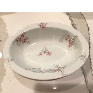 Limoges France Serving Bowl 10” Antique Oval Pink Floral